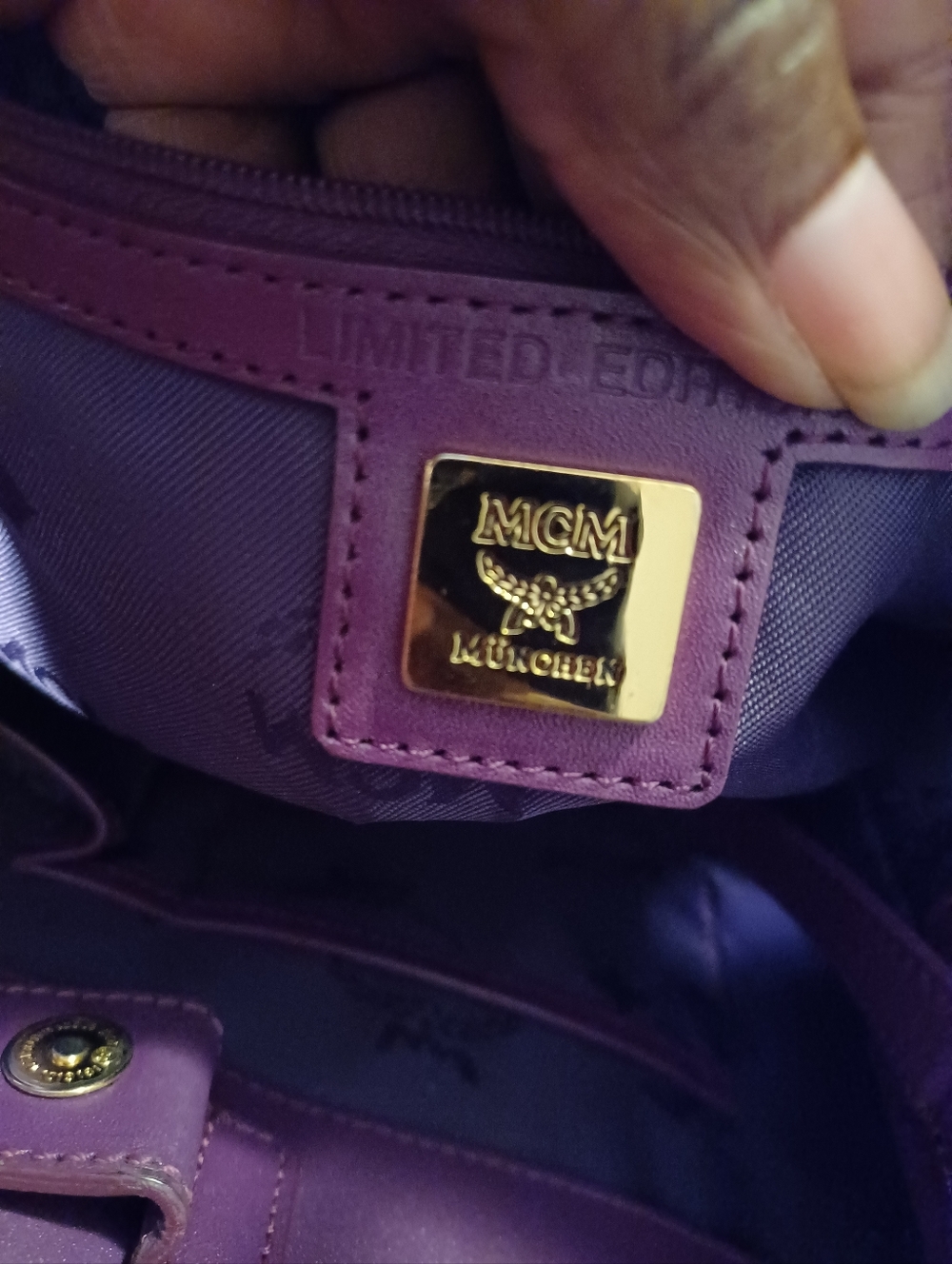 MCM Vintage Limited Edition Patent Leather Monogram Tote Bag in Deep Plum - Picture 6 of 7